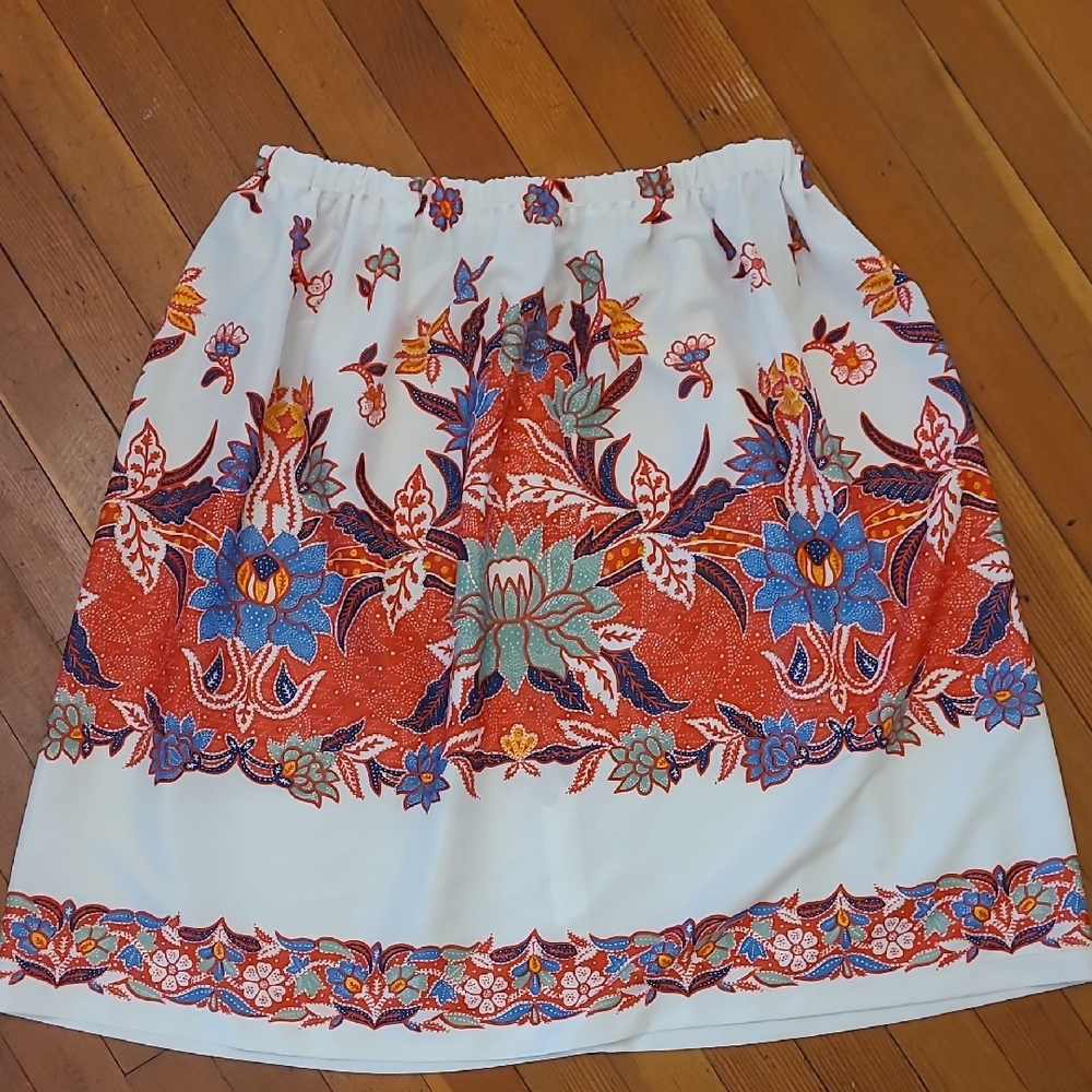 Red and Blue Smocked Bubble Midi Skirt